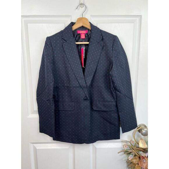 Catherine Malandrino Blue Boyfriend Blazer Sz MP Navy Stitching 3/4 Sleeve - Picture 2 of 8